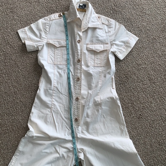 Vintage 70s Patty Woodard Cream Collared Button Up Cargo Utility Jumpsuit S - Picture 12 of 13